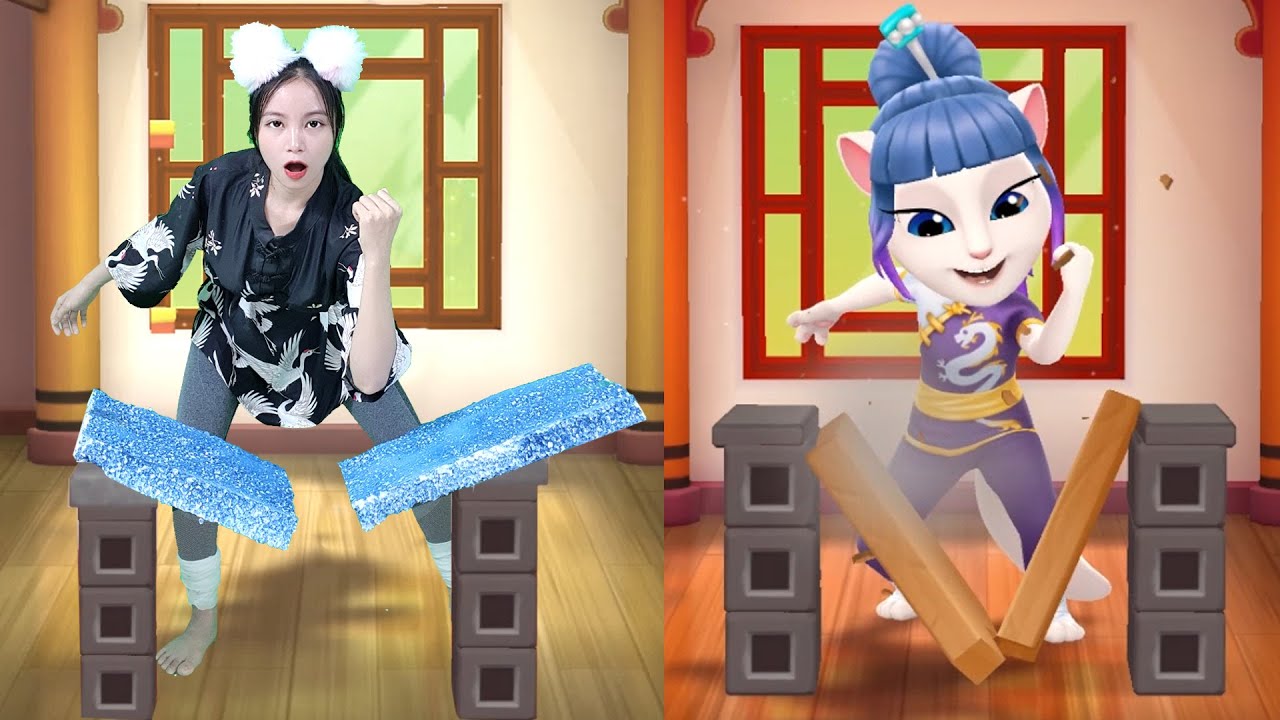 Imitate Angela Chopping Wood With Her Hands - My Talking Angela 2 New Update In The Real Life