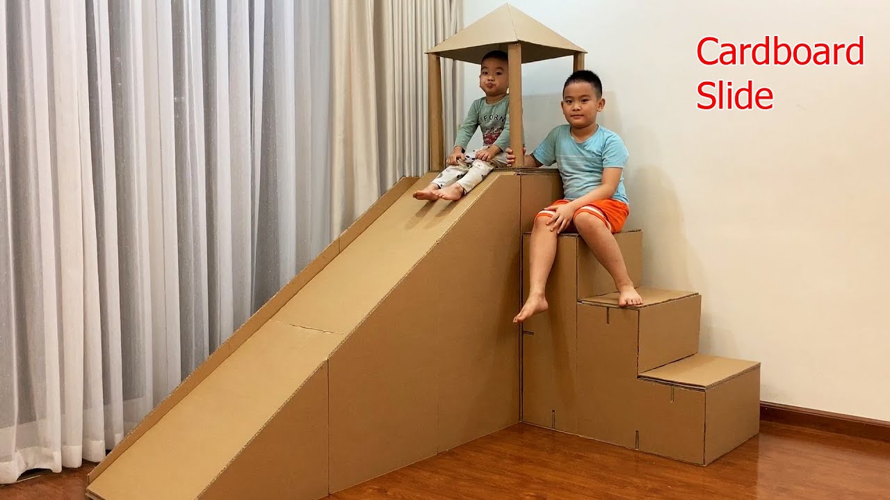 Diy | How To Build A Cardboard Slide - How To Make A Big Cardboard House For Kids | Papa \U0026 Baby Mv