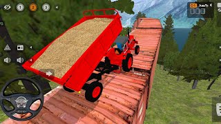 🛣️ Mahindra Tractor Extreme Load Gehu Trolley Dangerous Road Driving 🥰 Bus Simulator Indonesia Game screenshot 3