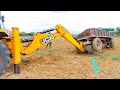 John deere No Battery Tractor Fully Loaded Stuck in Sand Get Helps JCB 3DX | Tractor Videos