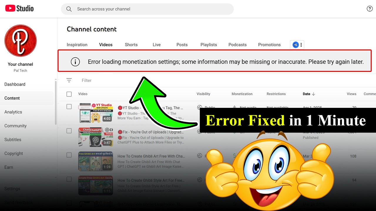 🔴YT Studio - Error loading monetisation settings; some information may be missing or inaccurate