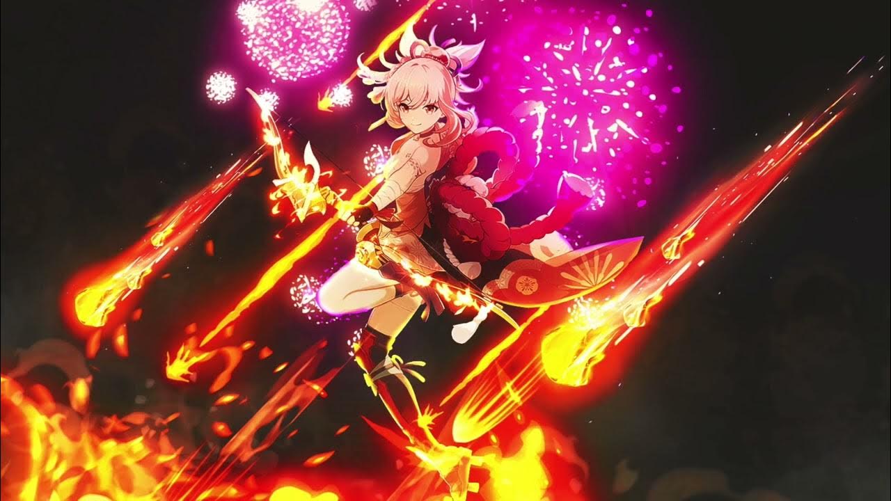 Yoimiya x pyro slime. Геншин огненные. yoimiya genshin. genshin impact огонь.