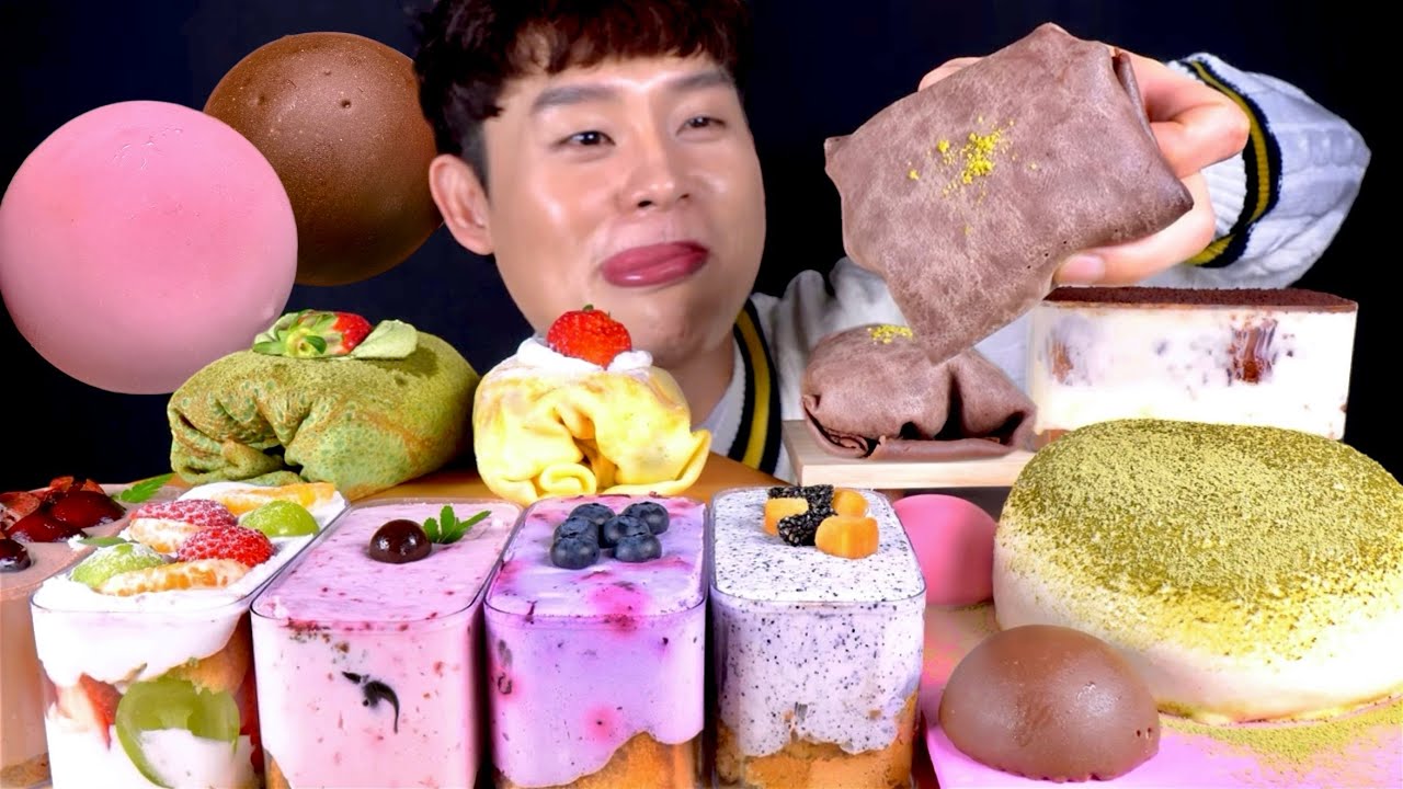 ASMR 5가지 보틀케이크와 말차 밀크 두바이초코 수건케이크 무스케이크 먹방~! Bottle Cake With Green Tea Milk Chocolate Cake MuKBang!