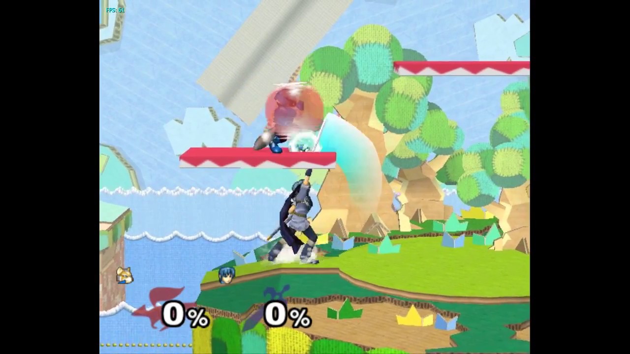 Melee Tech - Shielding Marth's Utilt as Fox on Platform
