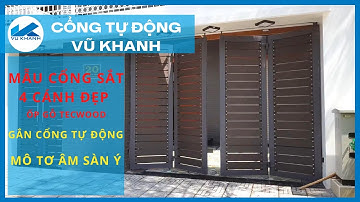 Mẫu cổng sắt 4 cánh đẹp, ốp gỗ TecWood, mô tơ âm sàn Ý, This gate model is beautiful horizontal