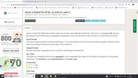 Given a linked list of 0s , 1s & 2s , sort it