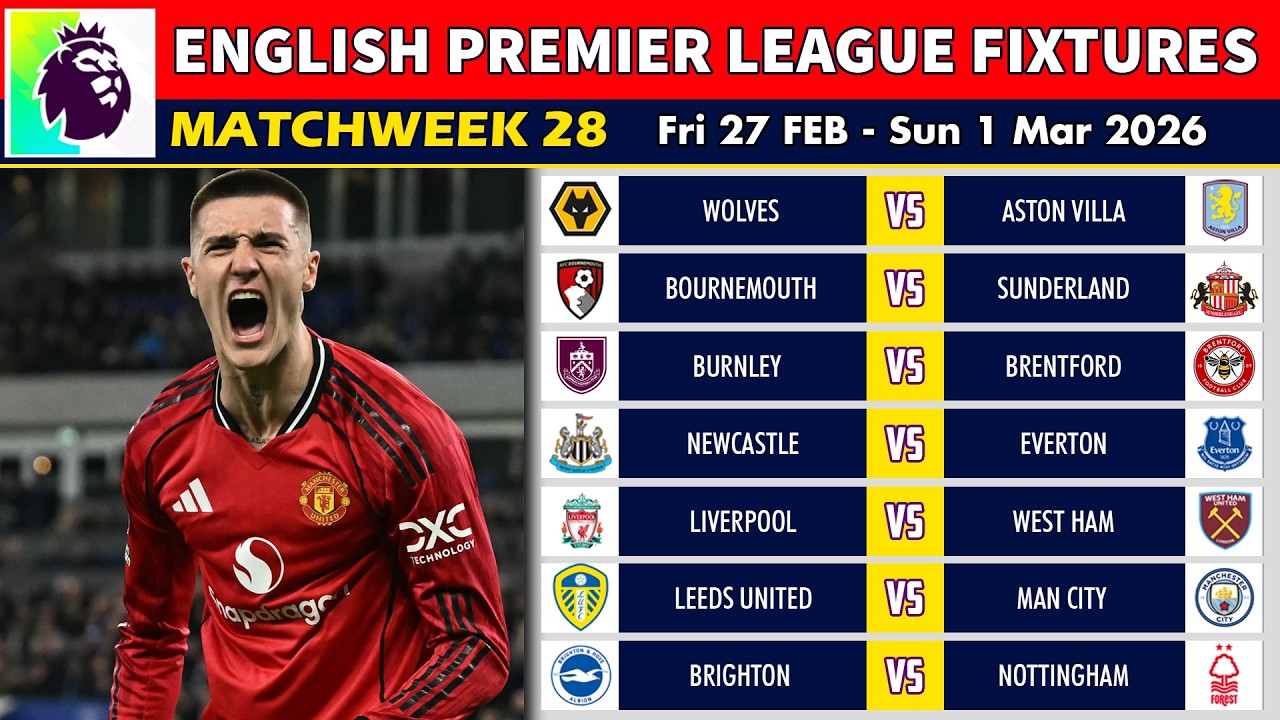 EPL FIXTURES TODAY - Matchweek 28 • EPL Table Standings Today • Premier League Fixtures 2025/26