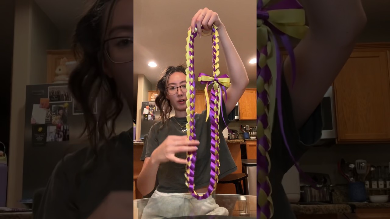 Делаю моей кузине еще один выпускной леи!💛💜🎓 #выпускнойсезон #леивыпускного #леиленты