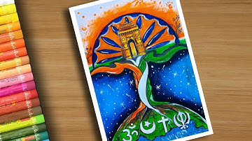 Ek Bharat Shreshtha Bharat drawing with oil pastel|One India great India drawing.