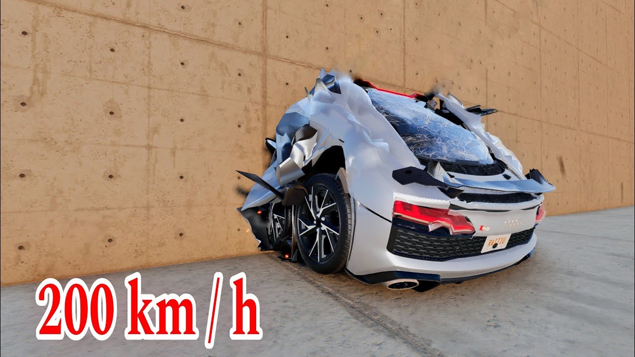 Audi R8 vs Wall 200 KM / H 😯 CRASH TEST - BeamNG.Drive - YouTube