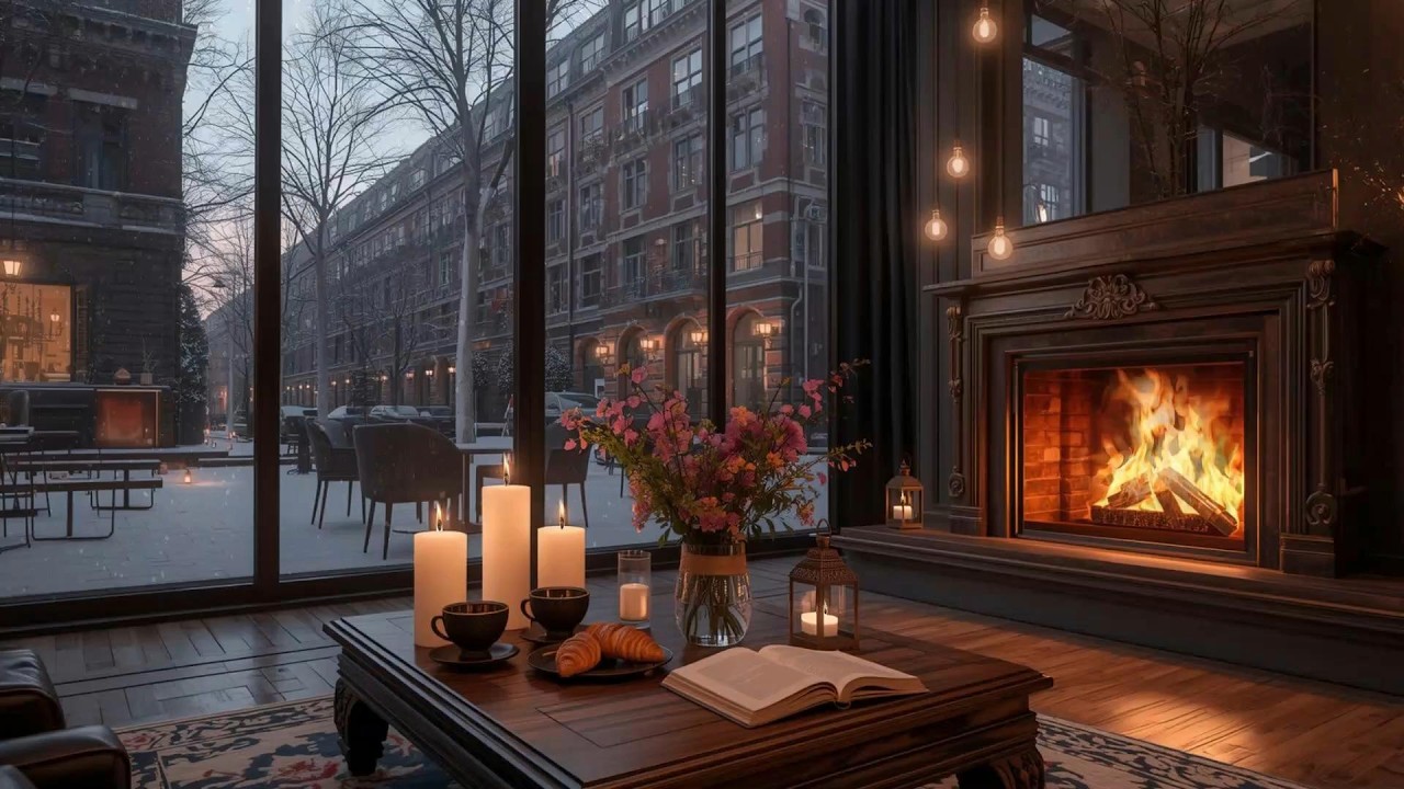 Dreamy Snow Cafe Ambience ❄️ Soft Winter Jazz Piano Music | Stress Relief & Good Mood