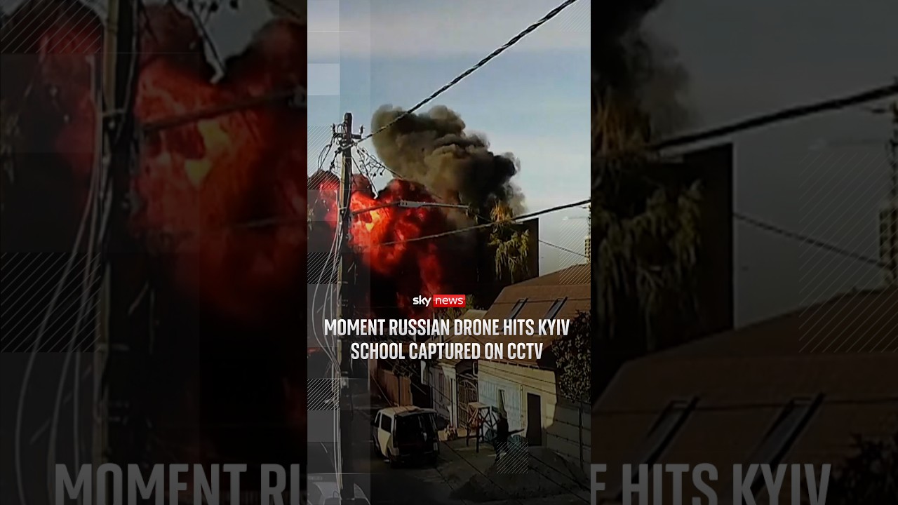 Moment Russian drone hits Ukrainian school captured on CCTV