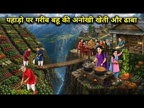पहाड़ो पर गरीब बहु की अनोखी खेती और ढाबा। Unique farming and dhaba, Hindi stories, cartoon stories 