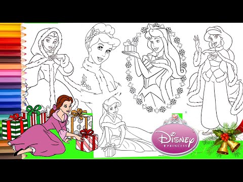coloring-princess-ariel-cinderella-belle-jasmine-aurora-christmas-holiday-coloring-pages