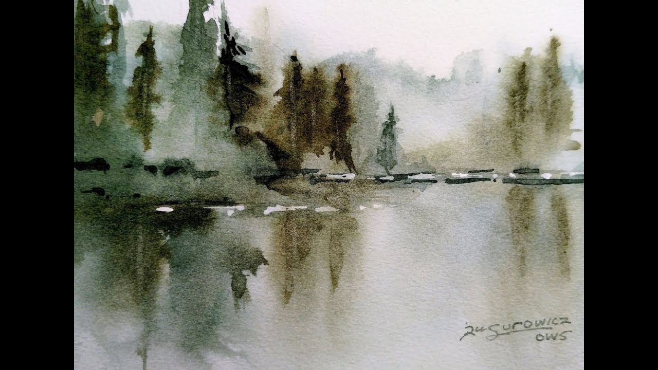 Loose Transparent Watercolor Painting Demonstration "Misty Lake" - YouTube