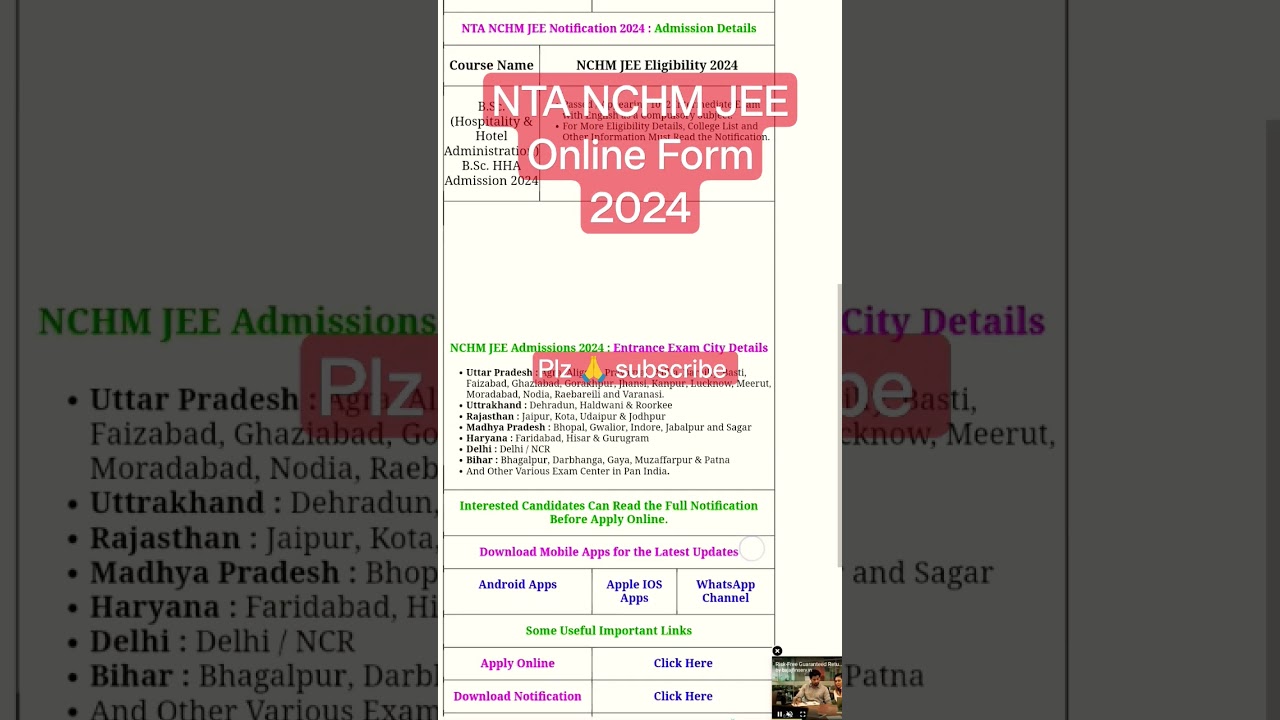 NTA NCHM JEE Online Form 2024 