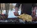 How to Cook a Gold Reverse Sear Tomahawk Steak on Campfire Ashes | Winter Forest Bushcraft Cooking