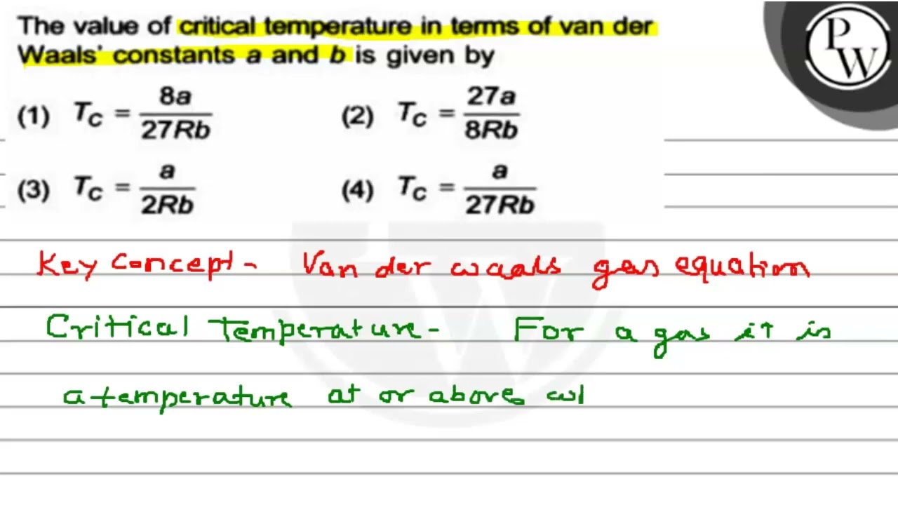 The value of critical temperature in terms of van der Waals' consta...