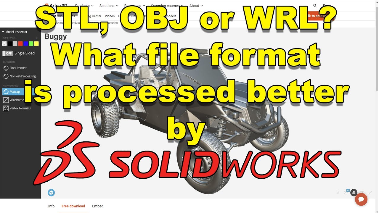 SolidWorks - 3D scan optimal file format STL OBJ or WRL - YouTube