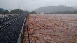 Double Decker express on bridge over flooded river. konkan railway. @Chinmay kole