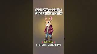 Rabbit Outfit Clipart PNG Bundle | Cartoon Animal Digital Download