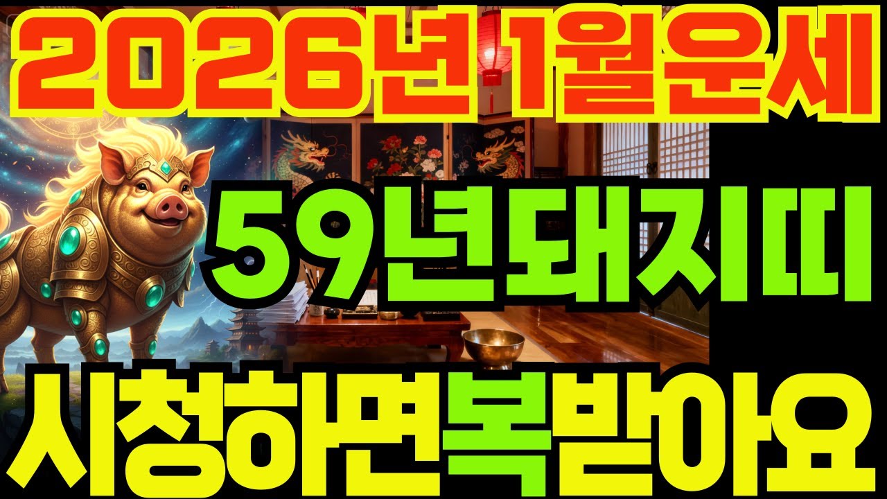 [59년돼지띠26년1월운세]시청하면복받아요!!1959년기해생돼지띠26년1월운세