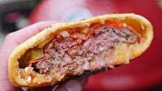The pizza burger - this is what happens when you bring my two fast
food products together!! find out more about kamado joe
http://www.kamadojoe.com/ th...
