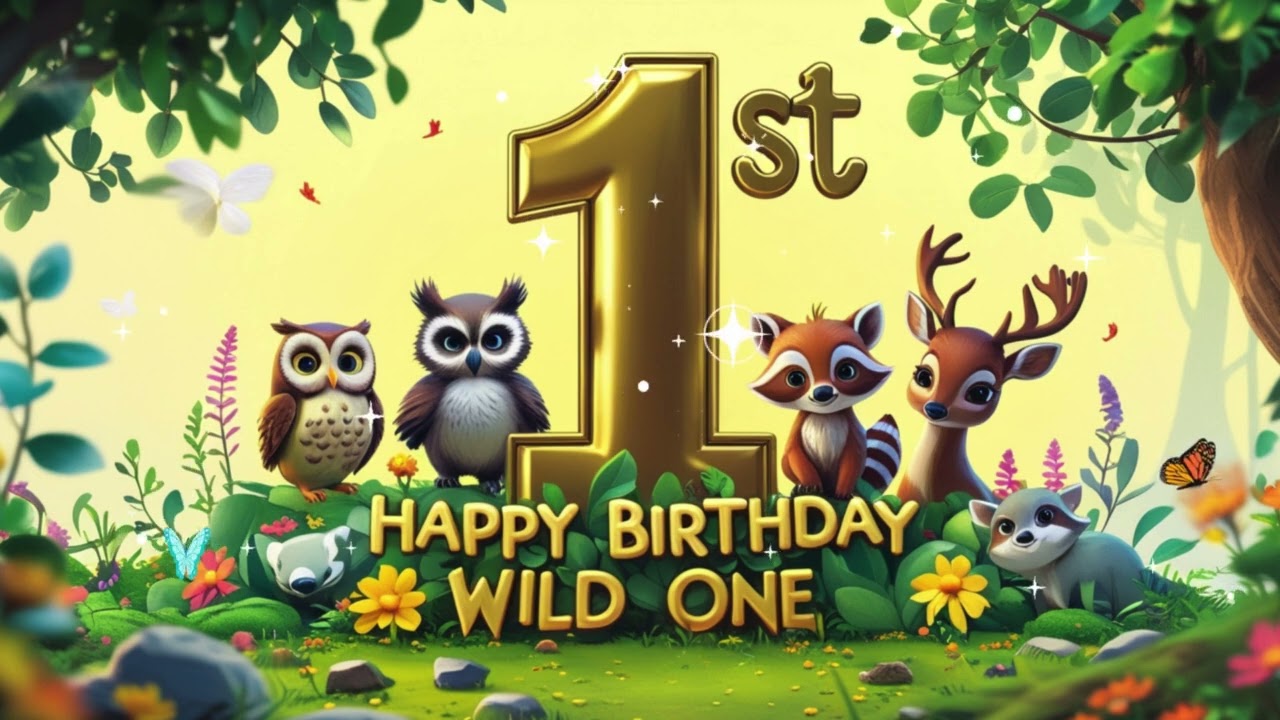 Happy 1st Birthday Party Screensaver For The 'WILD ONE" One Year Old Birthday Party TV Background