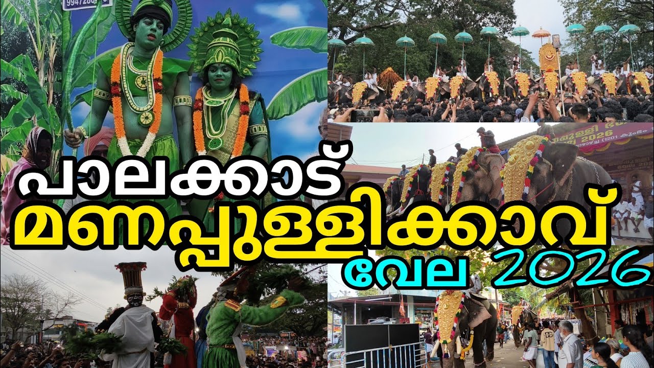 പാലക്കാട് മണപ്പുള്ളിക്കാവ് വേല 2026 മണപ്പുള്ളിക്കാവ് ദേശത്തിന്റെ പതിനഞ്ചാനകൾ കോട്ടമൈതാനത്തിലോട്ട്