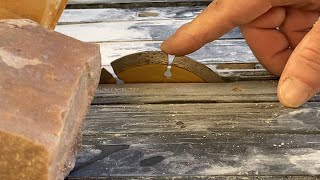 Andamooka concrete matrix opal: cutting large stones on a 4 inch saw.