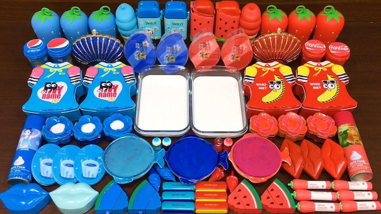 BLUE vs RED! Mixing Random into CLEAR Slime ! Satisfying Slime Video 