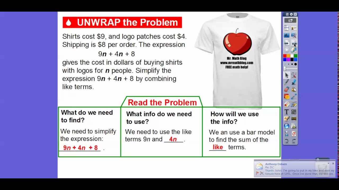 problem solving combine like terms lesson 7.7 answer key