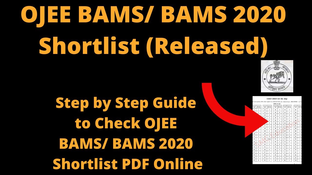 OJEE BAMS/ BAMS 2020 Shortlist (Released) - How to Check OJEE BAMS/ BAMS 2020 Shortlist PDF Online