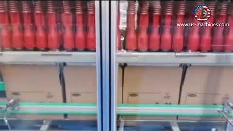 Automatic fruit wine red wine glass bottle robot hand cartoning machine bottle encasing video