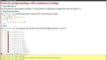 Literate programming with continuous testing