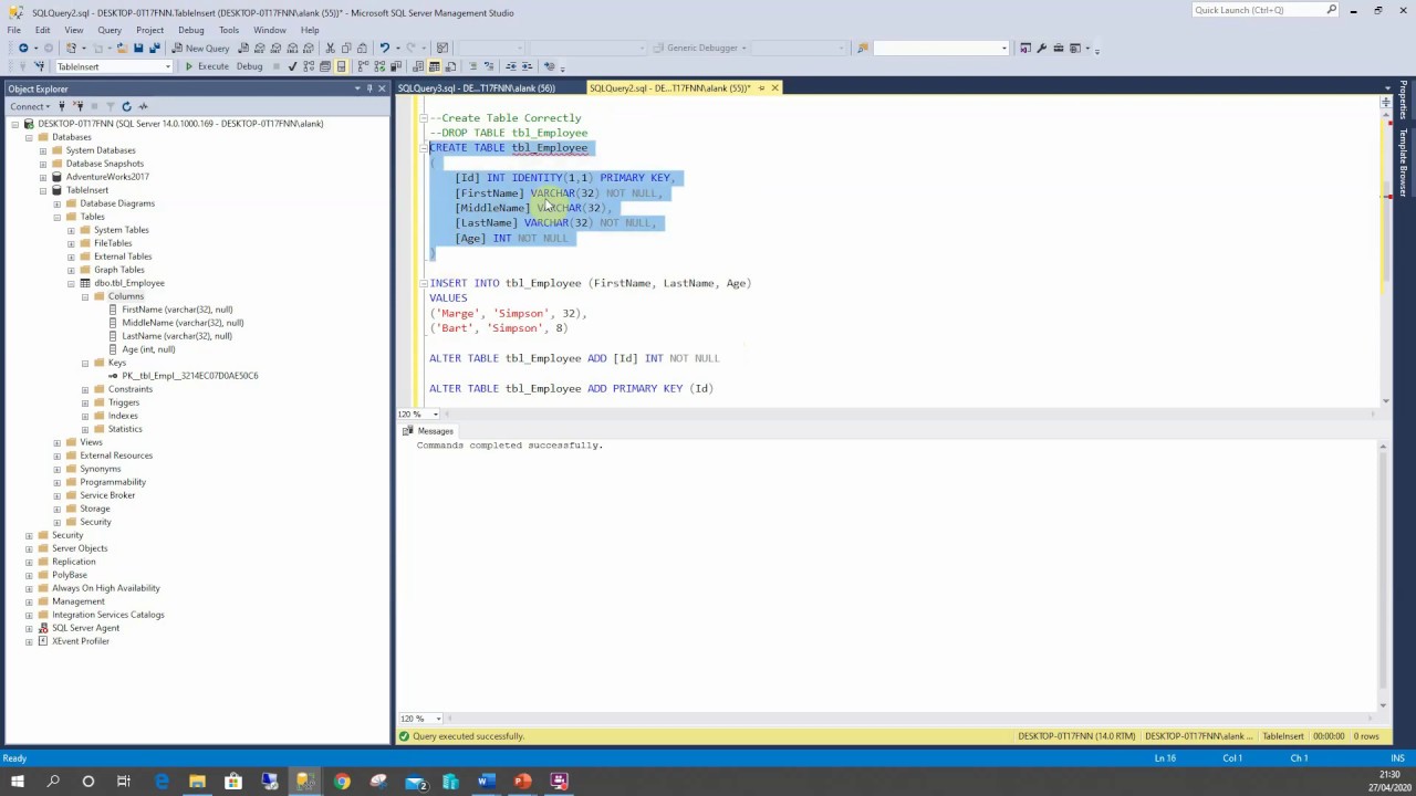 Sql Create Table And Insert Data A