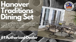 Hanover Traditions 7 Piece Dining Set Cast Aluminum Swivel Rockers Round Table TRADDN7PCSWRD6
