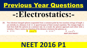 Two identical charged spheres suspended from a common point by two massless strings of length l, are
