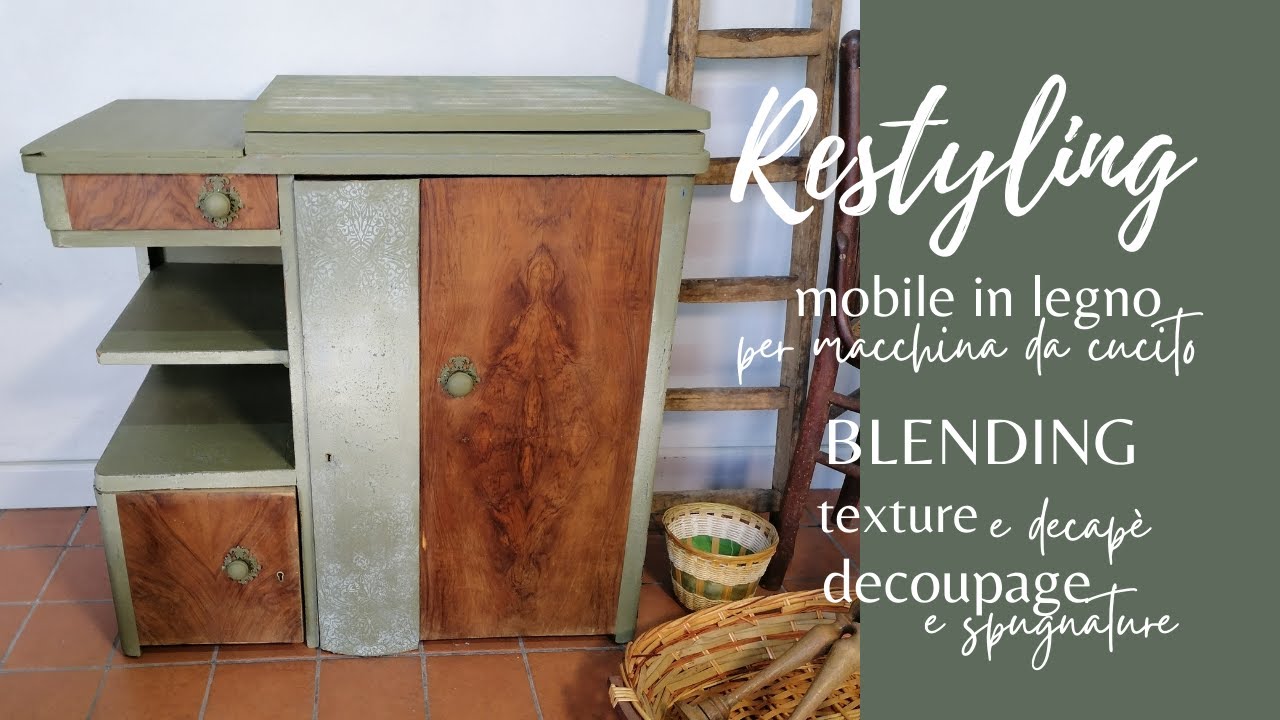 TRASH TO TRASURE Recupero e Restyling mobile per macchina da cucire! TEXTURE, BLENDING E DECOUPAGE!