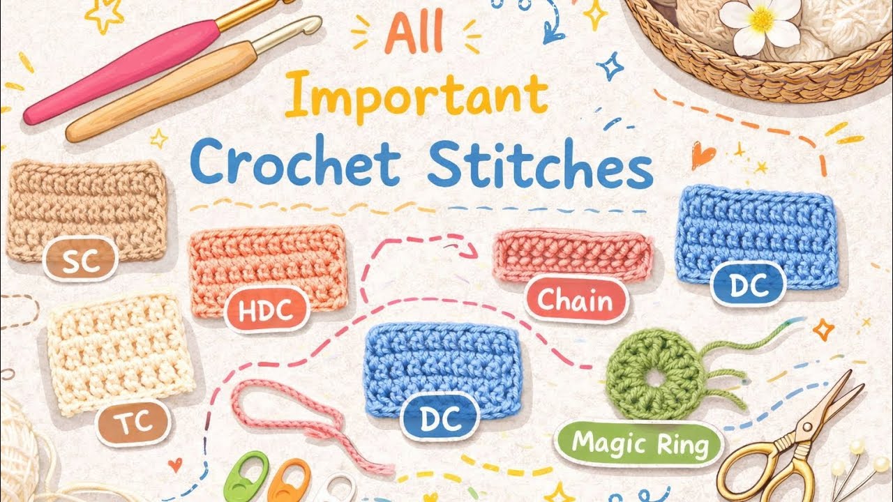 All Basic Crochet Stitches for Beginners | Crochet Step-by-Step 🧶