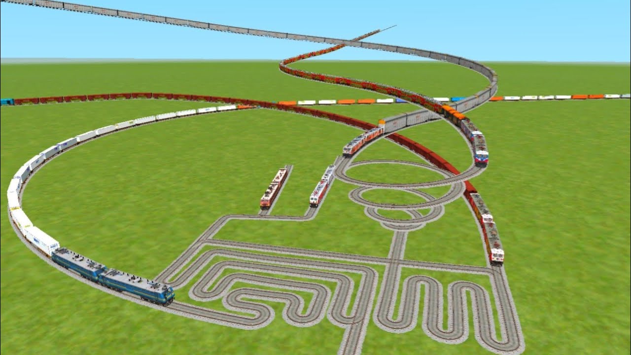 New train round circle snake track crossing in over bridge malgadi and double decker train running