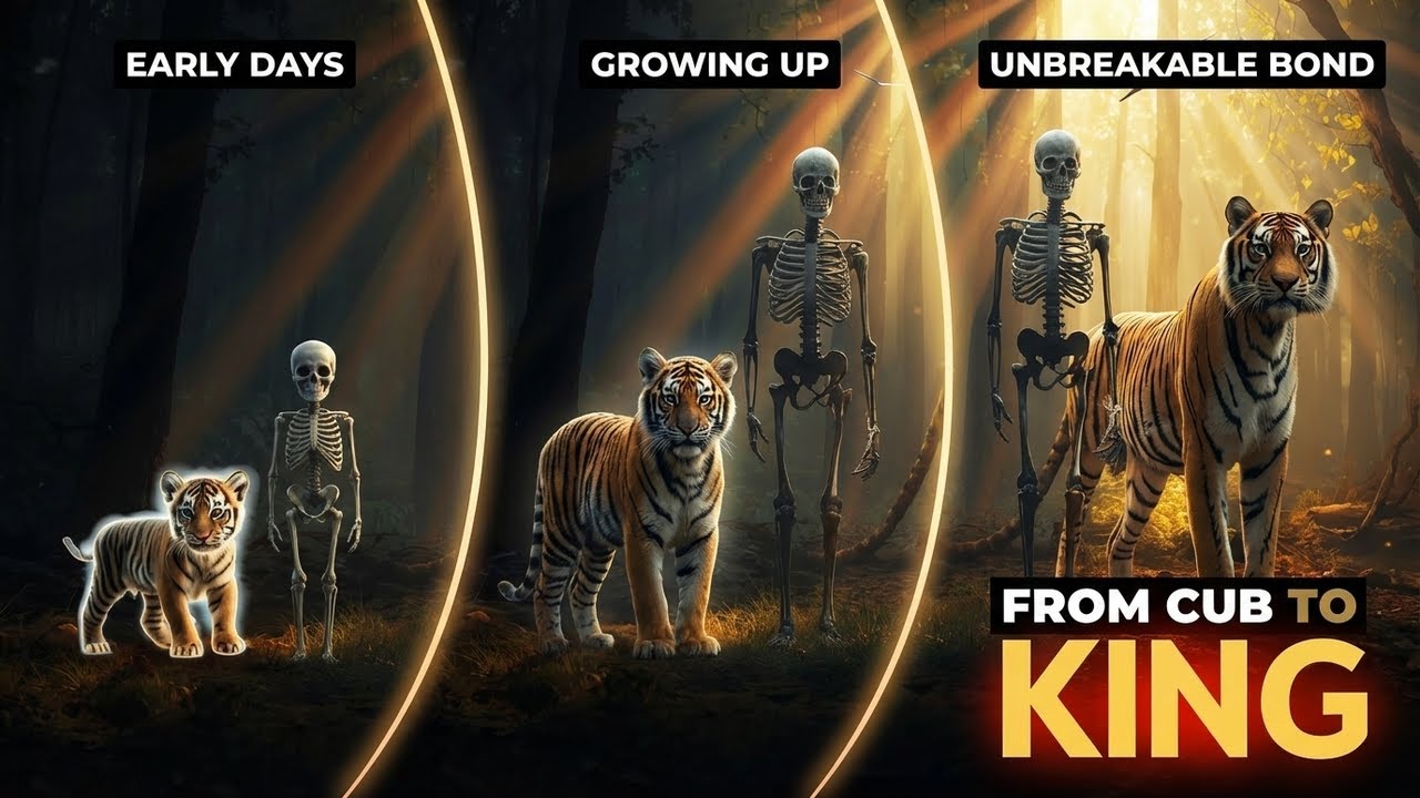 Skeleton and Tiger Grew Up Together 🐯 Unbelievable Bond! #skeleton #tiger #growth #firendship