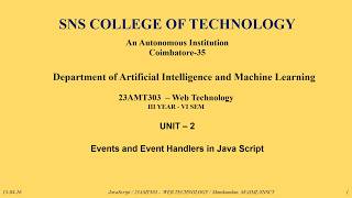 Leacture Video on Events & Event Handler in JS | SNS Institutions | M Manikandan AP