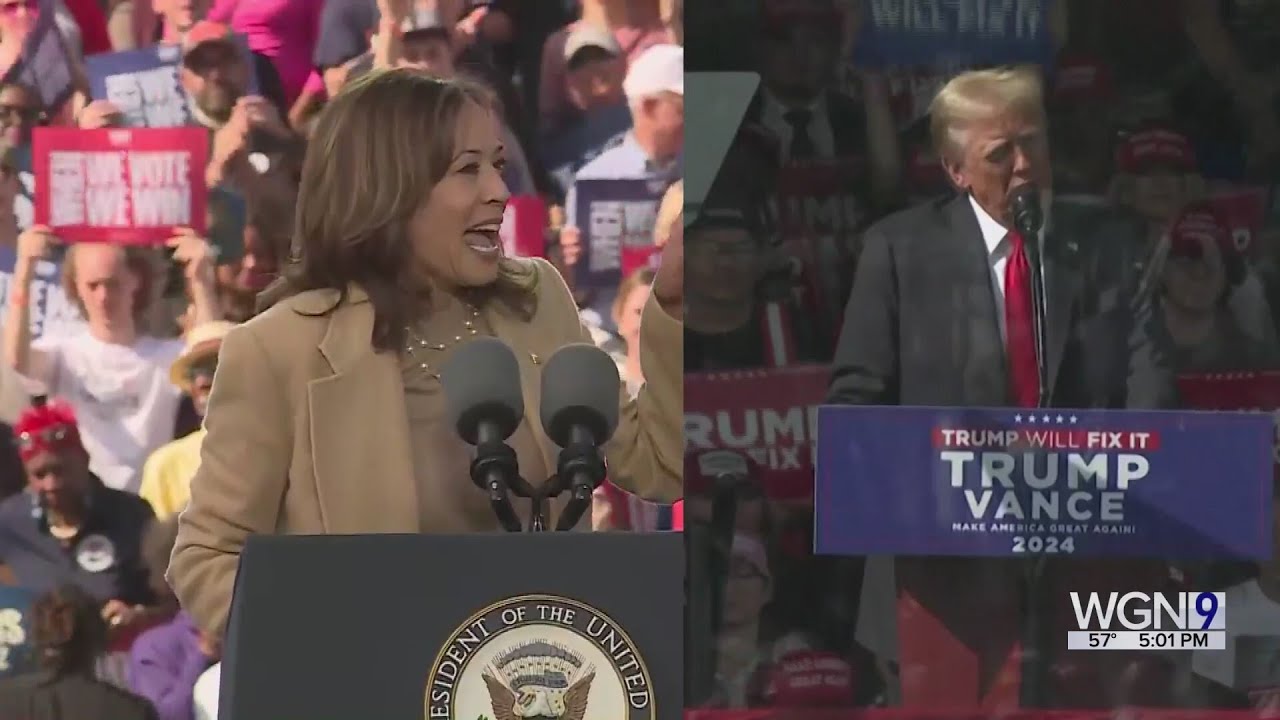 Trump, Harris campaign in crucial swing states - YouTube