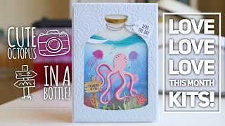 Octopus in a bottle/ Pretty and fun card made with Spellbinders Club Kits June 2023