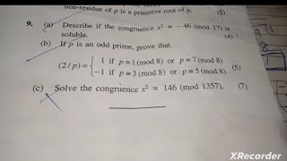 solve the congruence x²=146(mod 1357) | congruence #hpu #lovemaths #congurence