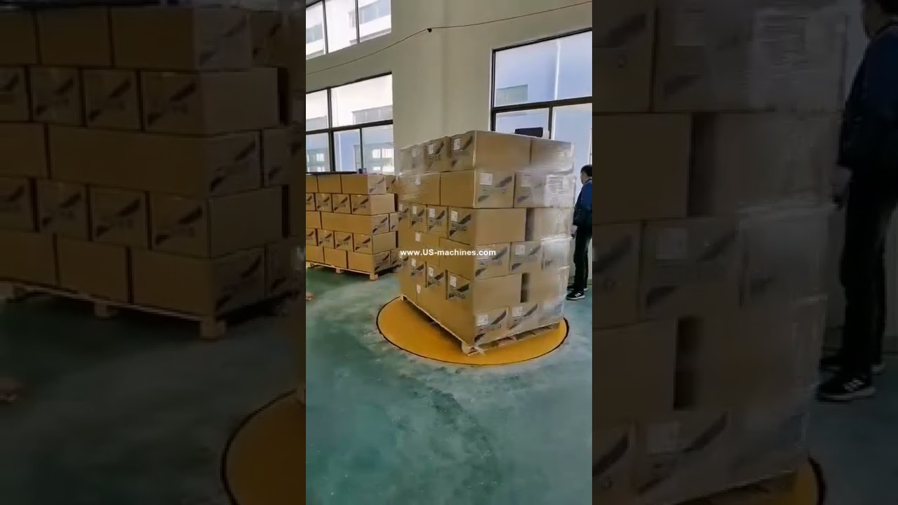 Box pallet stretch film wrapping sealing packaging amchine running video