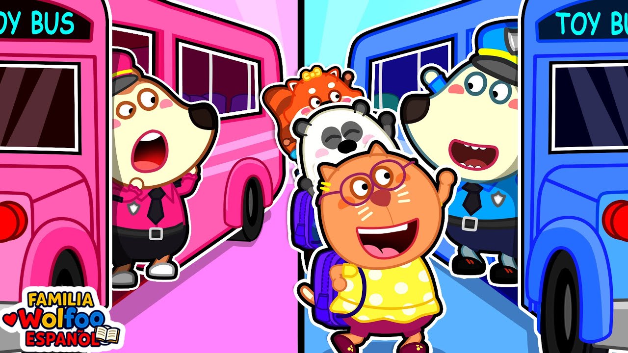 Familia Wolfoo Español | ¡Autobús Rosa vs Azul! | ¿Quién maneja mejor? - Dibujos Animados Educativos