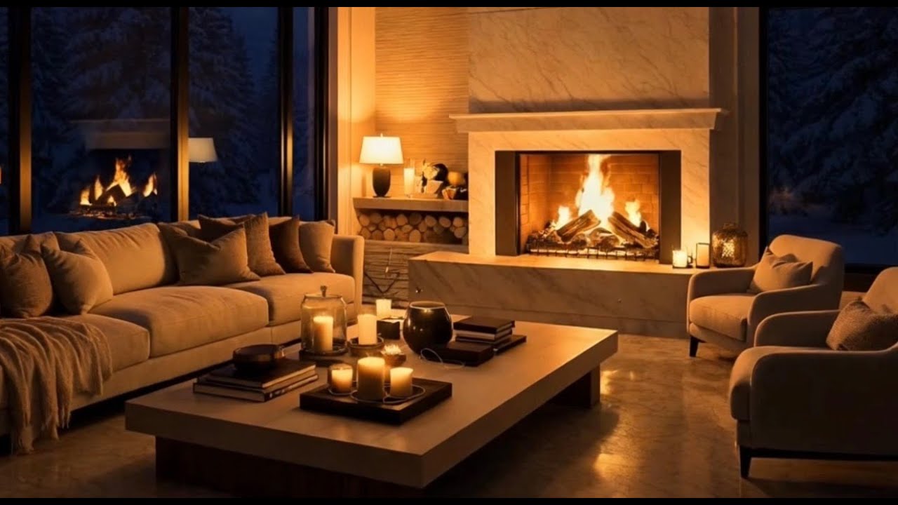 🔥 Cozy  Luxe Evenings  Fireplace  With Snow / Cabin upscale  Calm
Crackling Logs, Cozy Ambience