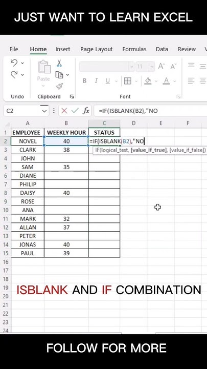 excel-using-isblank-and-if-function-excel-exceltutorial-shorts